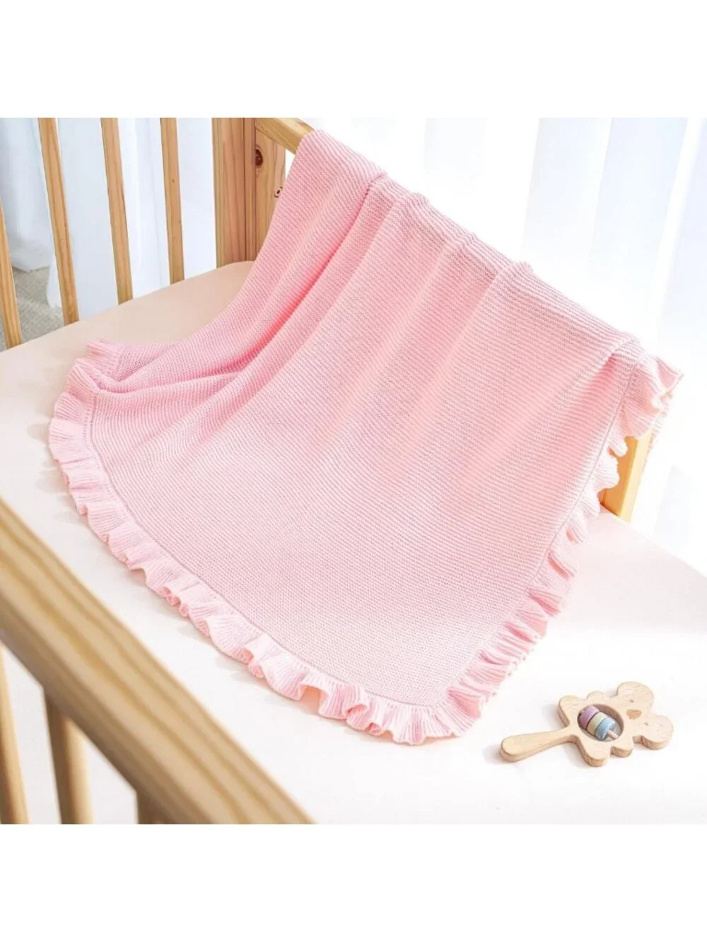 Cozy Ruffle Knit Baby Blanket - Soft Cotton Stroller & Crib Blanket for Newborns